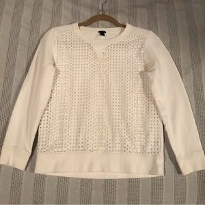 J.Crew Eyelet Lace Overlay Sweatshirt Long Sleeve White Small